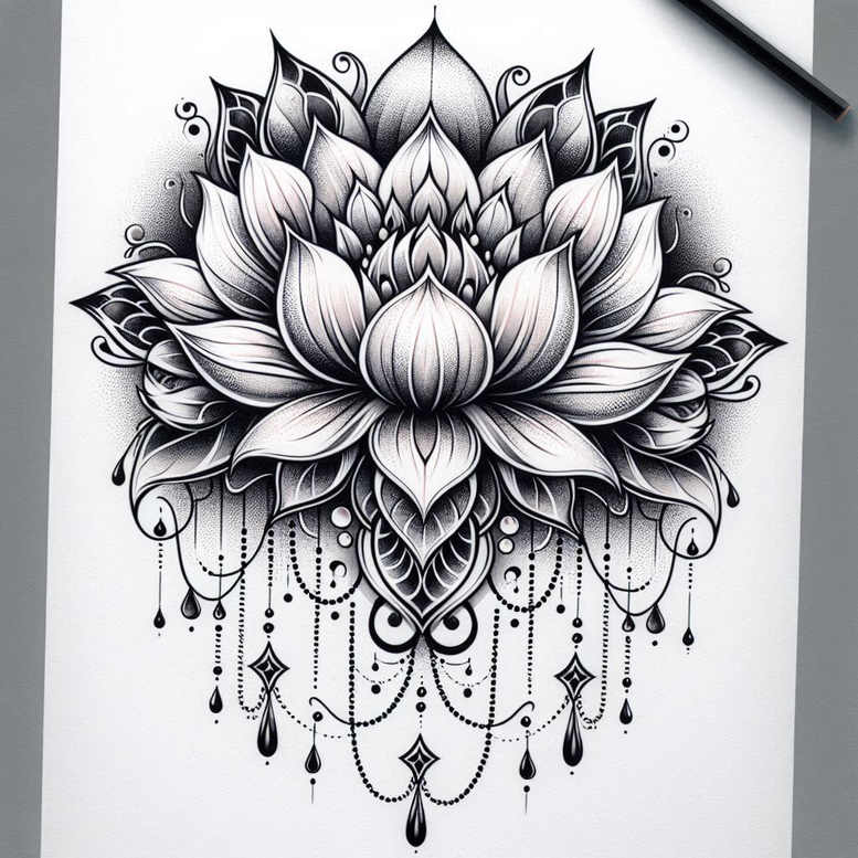 lotus-with-details – tattoo design ideas free ai generated – subtle-motif – for-upper-chest – Gallery: lotuses-inkby-ai