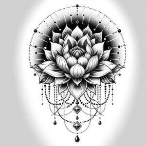 lotus-with-feathers – tattoo design ideas free ai generated – minimal-texture – for-thigh – Gallery: lotuses-inkby-ai