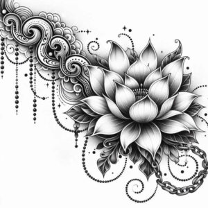 lotus-with-feathers – tattoo design ideas free ai generated – single-color – for-stomach – Gallery: lotuses-inkby-ai