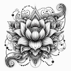 lotus-with-flowers – tattoo design ideas free ai generated – tiny-motif – for-back-shoulder – Gallery: lotuses-inkby-ai
