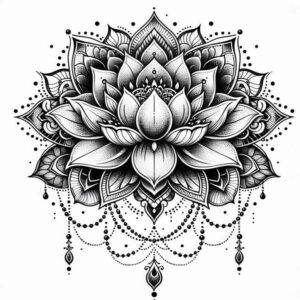 lotus-with-leaves – tattoo design ideas free ai generated – clear-edge – for-sternum – Gallery: lotuses-inkby-ai