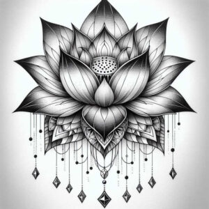 lotus-with-leaves – tattoo design ideas free ai generated – no-fill – for-collarbone – Gallery: lotuses-inkby-ai