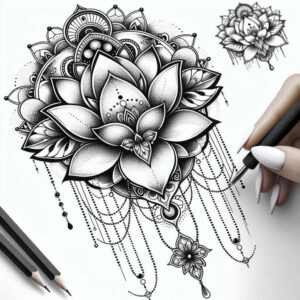 lotus-with-line – tattoo design ideas free ai generated – basic – for-heel – Gallery: lotuses-inkby-ai