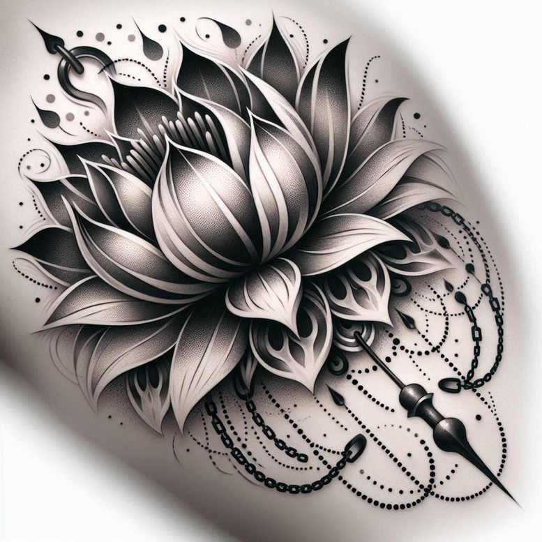 lotus-with-line – tattoo design ideas free ai generated – delicate – for-upper-shoulder – Gallery: lotuses-inkby-ai