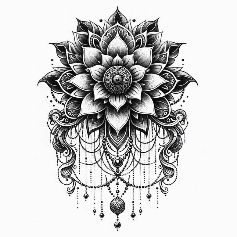 lotus-with-organic-lines – tattoo design ideas free ai generated – mini-geometry – for-nape – Gallery: lotuses-inkby-ai