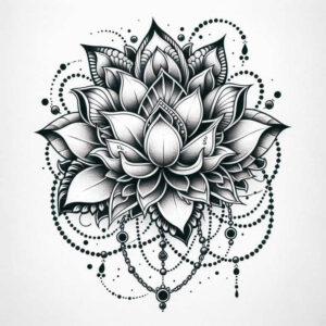lotus-with-organic-lines – tattoo design ideas free ai generated – minimal-texture – for-calf – Gallery: lotuses-inkby-ai