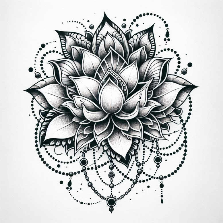 lotus-with-organic-lines – tattoo design ideas free ai generated – minimal-texture – for-calf – Gallery: lotuses-inkby-ai