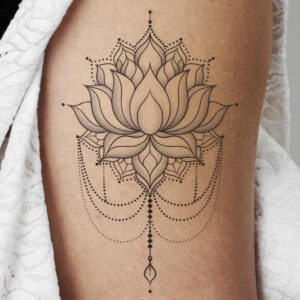 lotus-with-ornament – tattoo design ideas free ai generated – diminutive – for-chest – Gallery: lotuses-inkby-ai