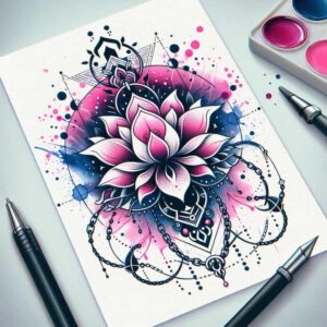 lotus-with-ornamentation – tattoo design ideas free ai generated – essential-lines – for-elbow – Gallery: lotuses-inkby-ai