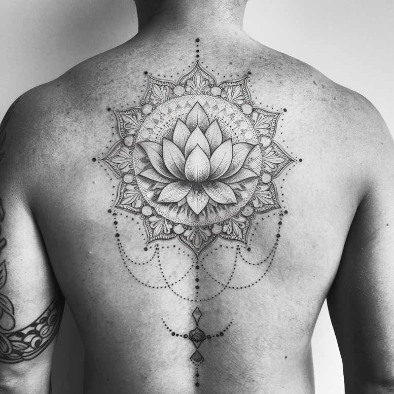 lotus-with-ornamentation – tattoo design ideas free ai generated – iconic – for-spine – Gallery: lotuses-inkby-ai