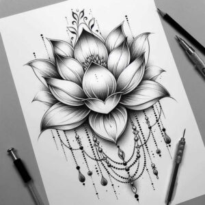 lotus-with-ornamentation – tattoo design ideas free ai generated – plain-tattoo – for-wrist – Gallery: lotuses-inkby-ai