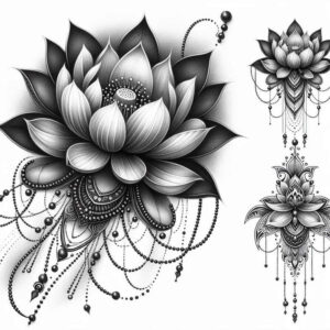 lotus-with-ornamentation – tattoo design ideas free ai generated – refined-ink – for-upper-arm – Gallery: lotuses-inkby-ai