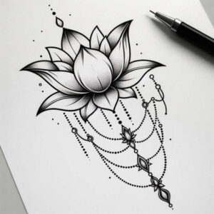 lotus-with-shading – tattoo design ideas free ai generated – pure-motif – for-lower-leg – Gallery: lotuses-inkby-ai