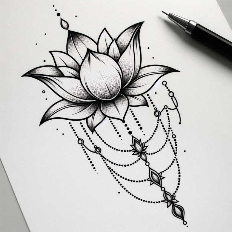 lotus-with-shading – tattoo design ideas free ai generated – pure-motif – for-lower-leg – Gallery: lotuses-inkby-ai