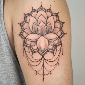 lotus-with-shading – tattoo design ideas free ai generated – ultra-thin – for-lower-leg – Gallery: lotuses-inkby-ai