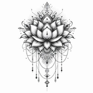 lotus-with-wave – tattoo design ideas free ai generated – single-color – for-wrist-side – Gallery: lotuses-inkby-ai