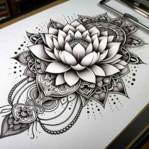 lotus-with-wave – tattoo design ideas free ai generated – tiny-motif – for-palm – Gallery: lotuses-inkby-ai