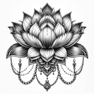 lotus-with-wavy-line – tattoo design ideas free ai generated – gentle-angle – for-nape – Gallery: lotuses-inkby-ai