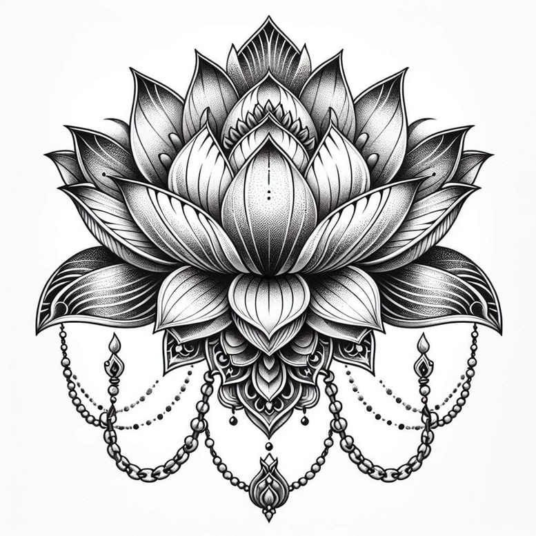 lotus-with-wavy-line – tattoo design ideas free ai generated – gentle-angle – for-nape – Gallery: lotuses-inkby-ai