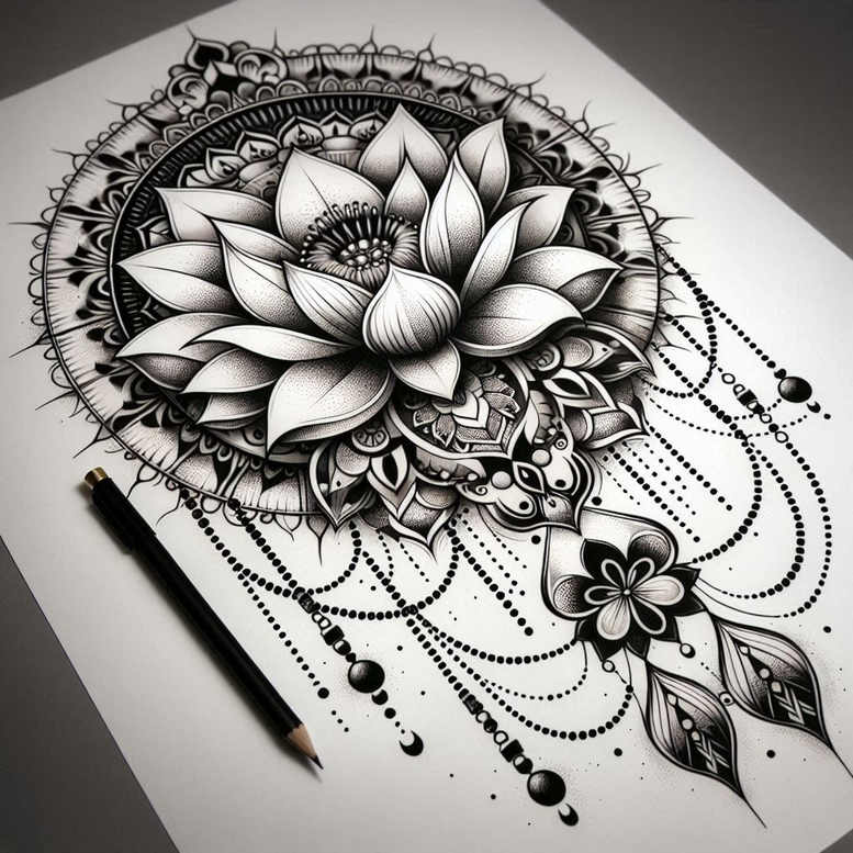 mystical-lotus – tattoo design ideas free ai generated – gentle-angle – for-upper-arm – Gallery: lotuses-inkby-ai