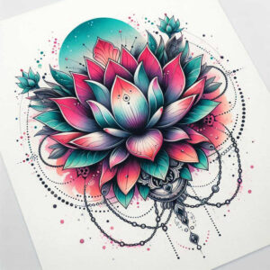 mystical-lotus – tattoo design ideas free ai generated – thin-line – for-ankle – Gallery: lotuses-inkby-ai