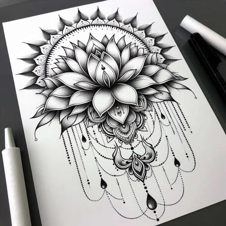lotuses tattoo design ideas outline only artistic detail for shoulder blade