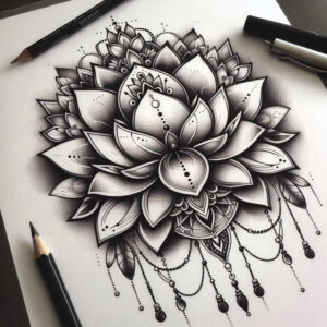 lotuses tattoo design ideas no shading botanical for behind ear