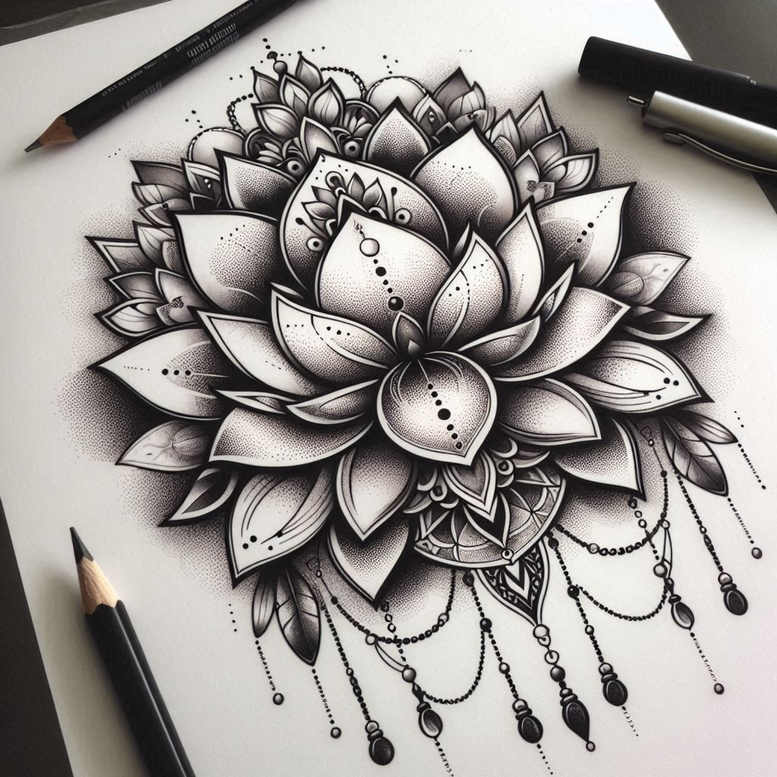 lotuses tattoo design ideas no shading botanical for behind ear