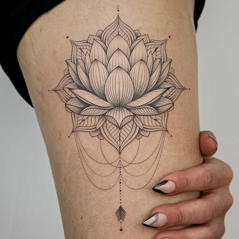 lotuses tattoo design ideas precise soft gradients for calf