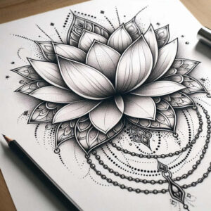 water-flower – tattoo design ideas free ai generated – pure-outline – for-lower-back – Gallery: lotuses-inkby-ai