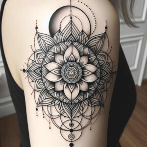 harmony-lines – tattoo design ideas free ai generated – soft-curves – for-back-of-neck – Gallery: mandalas-and-similar-inkby-ai