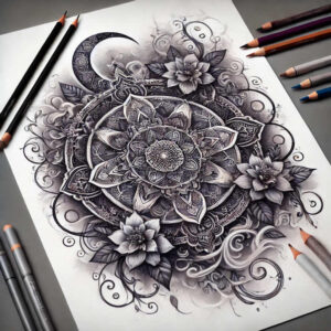 radial-symmetry – tattoo design ideas free ai generated – ornamental-rays – for-collarbone – Gallery: mandalas-and-similar-inkby-ai