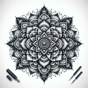 vibration – tattoo design ideas free ai generated – ornamental-rays – for-upper-arm – Gallery: mandalas-and-similar-inkby-ai