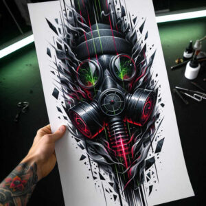 light-effect-mask – tattoo design ideas free ai generated – neotraditional-bold-motifs – for-side-torso – Gallery: masks-inkby-ai