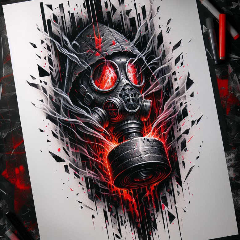 mask-tattoo – tattoo design ideas free ai generated – neotraditional-contoured-forms – for-lower-leg – Gallery: masks-inkby-ai