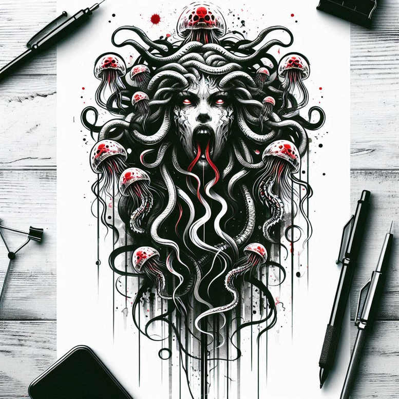 mythical-creature-tattoo-for-men-neotraditional-classic-motifs-for-wrist-side – tattoo design ideas free ai generated – Gallery: medusa-inkby-ai