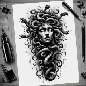 medusa-snake-tattoo – tattoo design ideas free ai generated – bleeding – for-shoulder – Gallery: medusa-inkby-ai