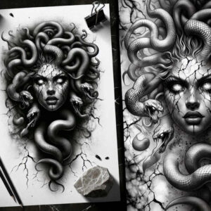 medusa tattoo design ideas Surrealism hallucinogenic dark aura determination and power
