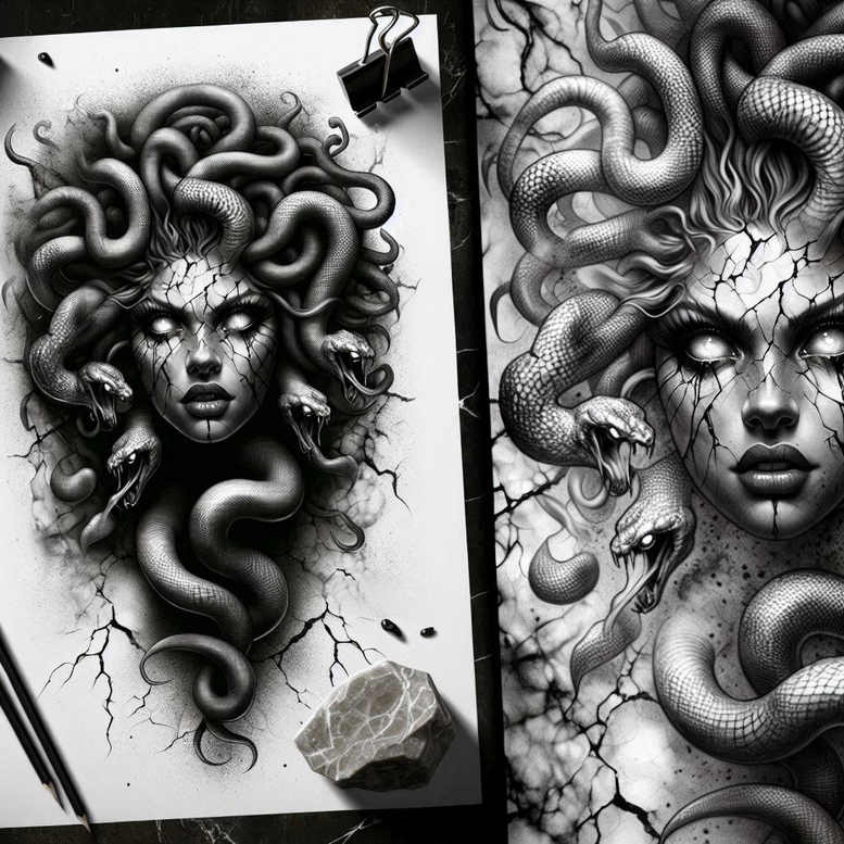 medusa tattoo design ideas Surrealism hallucinogenic dark aura determination and power