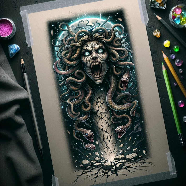 medusa tattoo design ideas Surrealism distorted reality dark aura represents determination