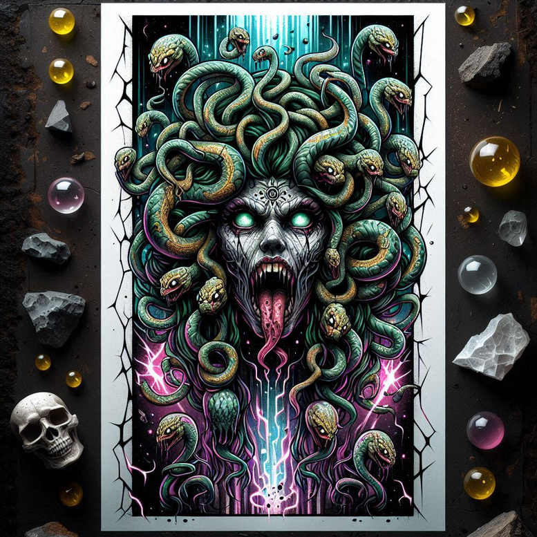 medusa tattoo design ideas distorted perspective symbolic for palm