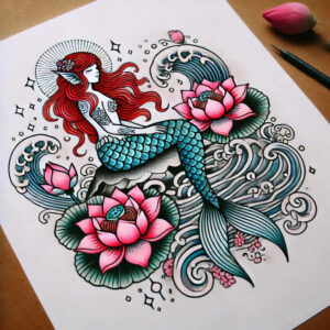 mermaid-symbolic-tattoo-neotraditional-refined-lines-for-wrist-side – tattoo design ideas free ai generated – Gallery: mermaids-inkby-ai