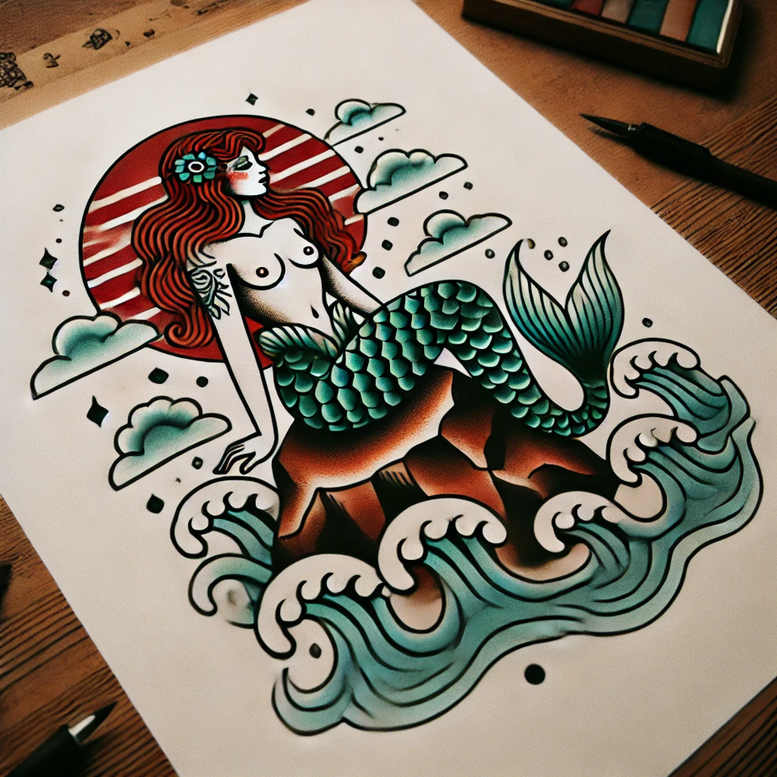 geometric-mermaid-neotraditional-strong-outlines-for-hand – tattoo design ideas free ai generated – Gallery: mermaids-inkby-ai