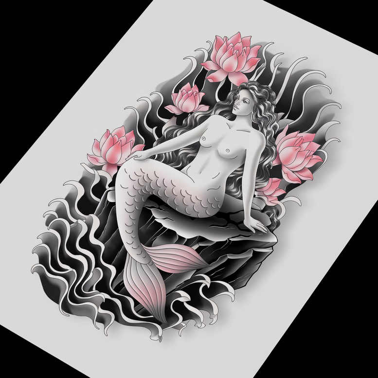 mermaids tattoo design ideas Realism natural contours mystical embodying courage