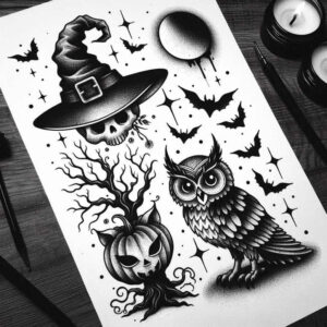 monochrome – tattoo design ideas free ai generated – continuous-pattern – for-abdomen – Gallery: minimalistic-inkby-ai