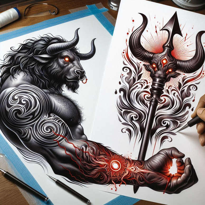 horror-monster – tattoo design ideas free ai generated – sacrifice – for-ankle – Gallery: monsters-greece-inkby-ai