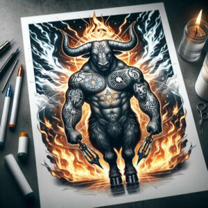monster-and-fire – tattoo design ideas free ai generated – crypt – for-back-shoulder – Gallery: monsters-greece-inkby-ai