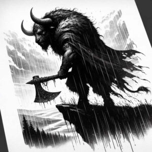 monster-and-hero – tattoo design ideas free ai generated – hellish – for-upper-back – Gallery: monsters-greece-inkby-ai