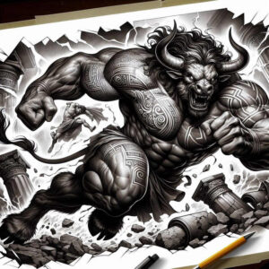 monster-from-depths – tattoo design ideas free ai generated – grimace – for-heel – Gallery: monsters-greece-inkby-ai