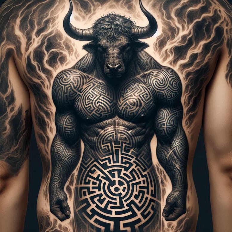 monster-with-details – tattoo design ideas free ai generated – deformed – for-scapula – Gallery: monsters-greece-inkby-ai